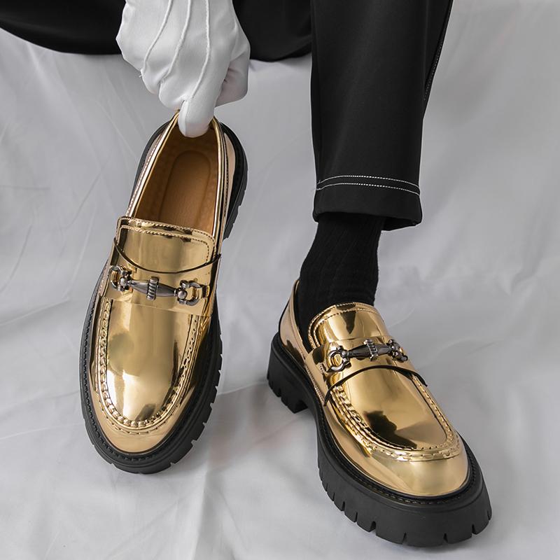 Fashion Fashion Casual Slip on Thick Bottom Leather Party Shoes Thick Soled Anti-slip Wearable Shoes Trends Street Leather Loafers Shoes