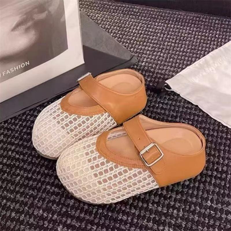 

Silver bag head half slippers women s summer wear new high-end sandals one pedal fishing net breathable single shoes 40 коричневый