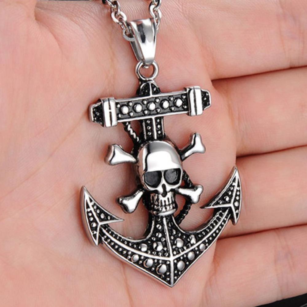 One Piece Skull Head Anchor Necklace, Jewelry Domineering Men'S Collarbone Chain