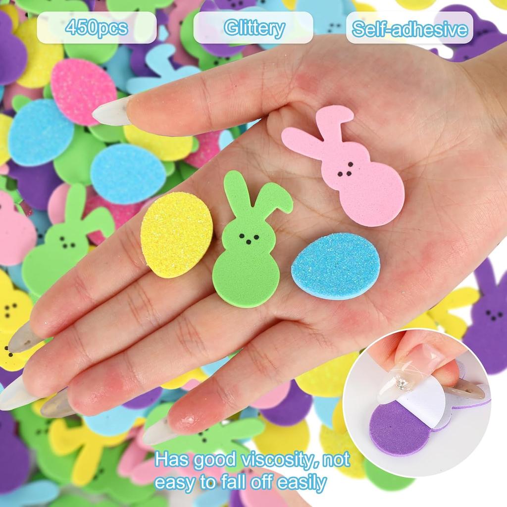 Whaline 250Pcs Easter Foam Stickers Bunny Rabbit Egg Decals Self Adhesive Stickers for Spring Birthday Party DIY Crafts Greeting Cards Making Home