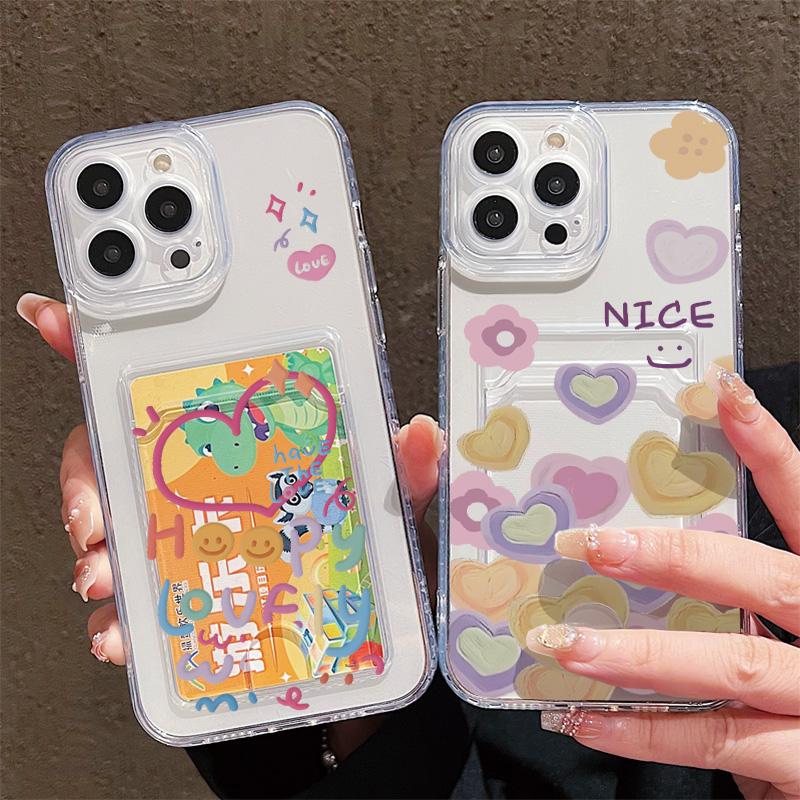 Card Slot Holder Silicone Wallet Pocket Case For Xiaomi Redmi 15 12 13 11 10 14 F Oppo A78 A58 A38 A18 Samsung A16 A26 A36 Cover Clear Phone Bumper