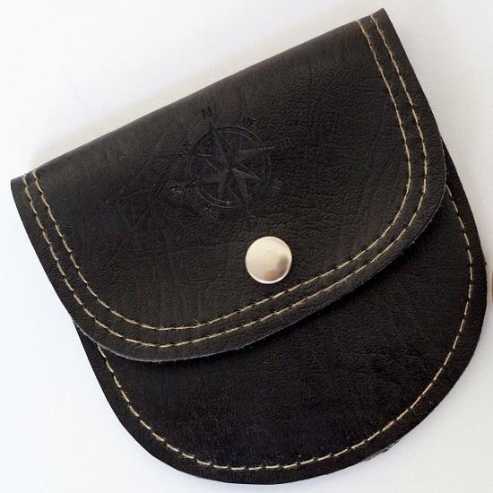 Cadran solar magnetic antic 3 inch busolă cu carcasă din piele neagră cadou lucrat manual