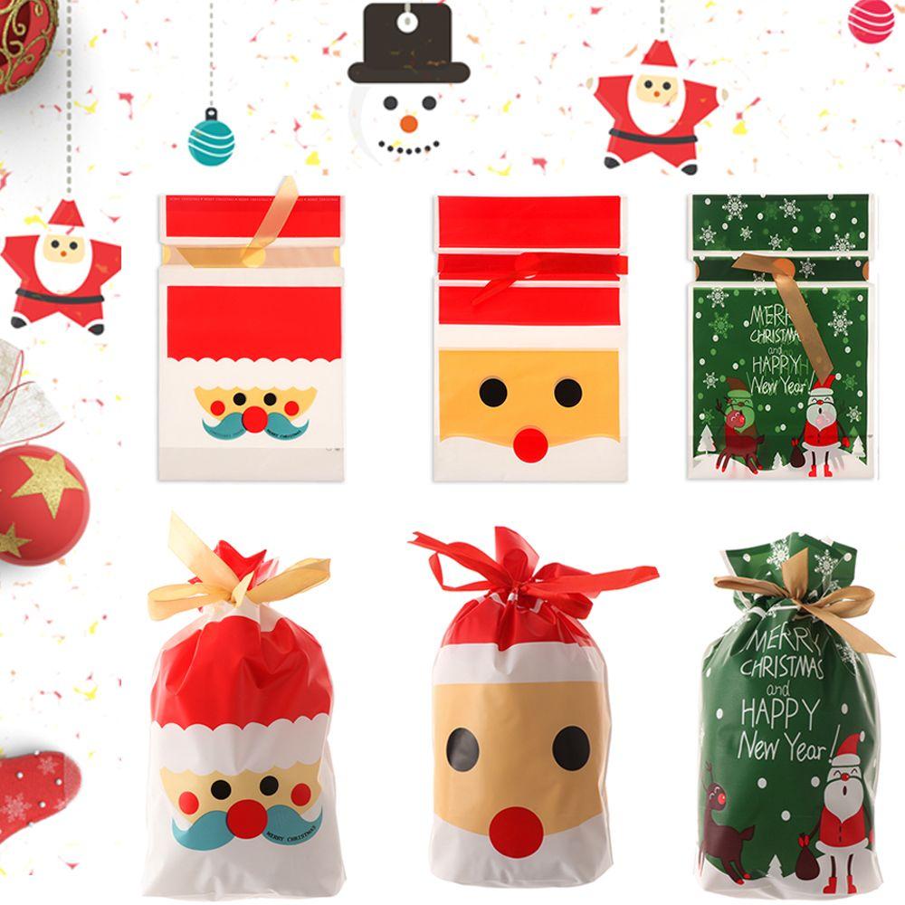 5pcs Pastry Tool Party Santa Claus Elk Cookies Christmas Decor Candy Package Drawstring Gift Bags