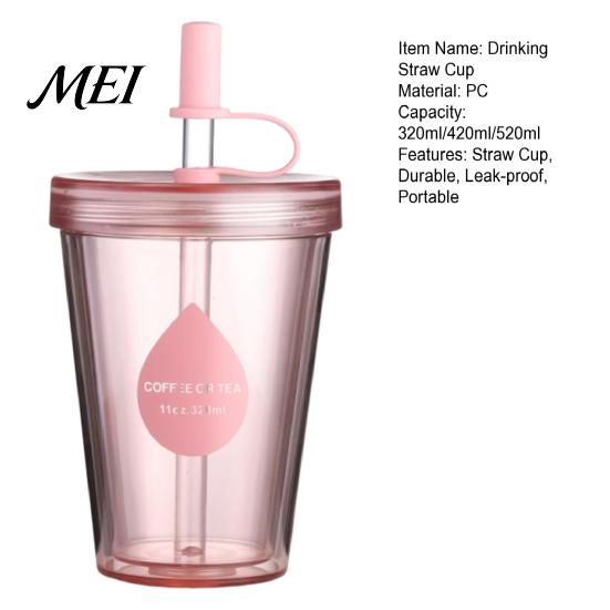 Lightweight Portable Water Bottle Drinking Straw Cup, Leak-proof PC Bottle, Durable Leak Proof for Students Anti-fall And Office Use Plastic Cup