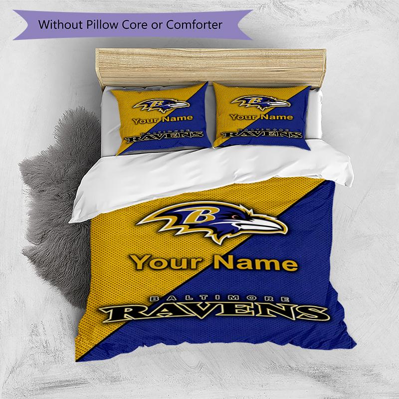 Ravens Fan Gear Custom Name Text Print 1Pc Bedding Set Duvet Cover With Two Pillowcases Soft Bed Linen For Household Bedroom