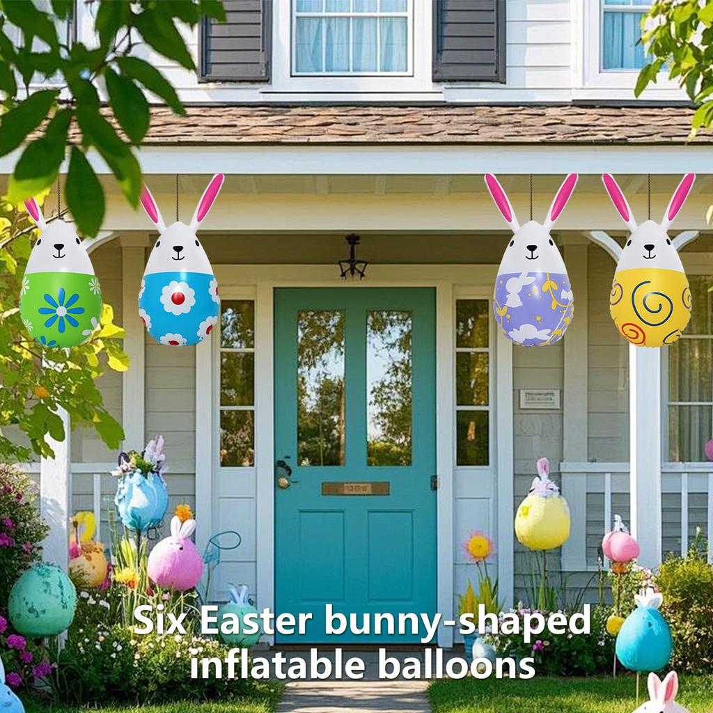 6 Pcs Easter Bunny Egg Inflatable Balloons, Colorful Cartoon Bunny Balloons For Easter Party Decorations, Kids Easter Gifts & Easter Supplies