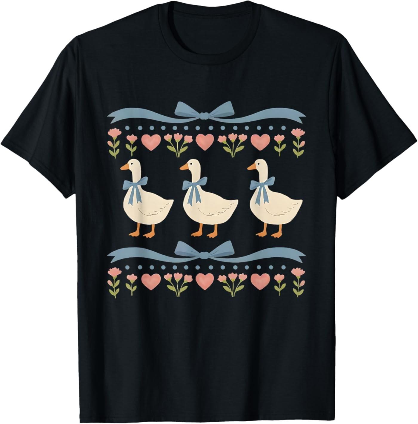 Vintage Goose Funny Blue Ribbon Goose Retro Cottagecore T-Shirt XXXL