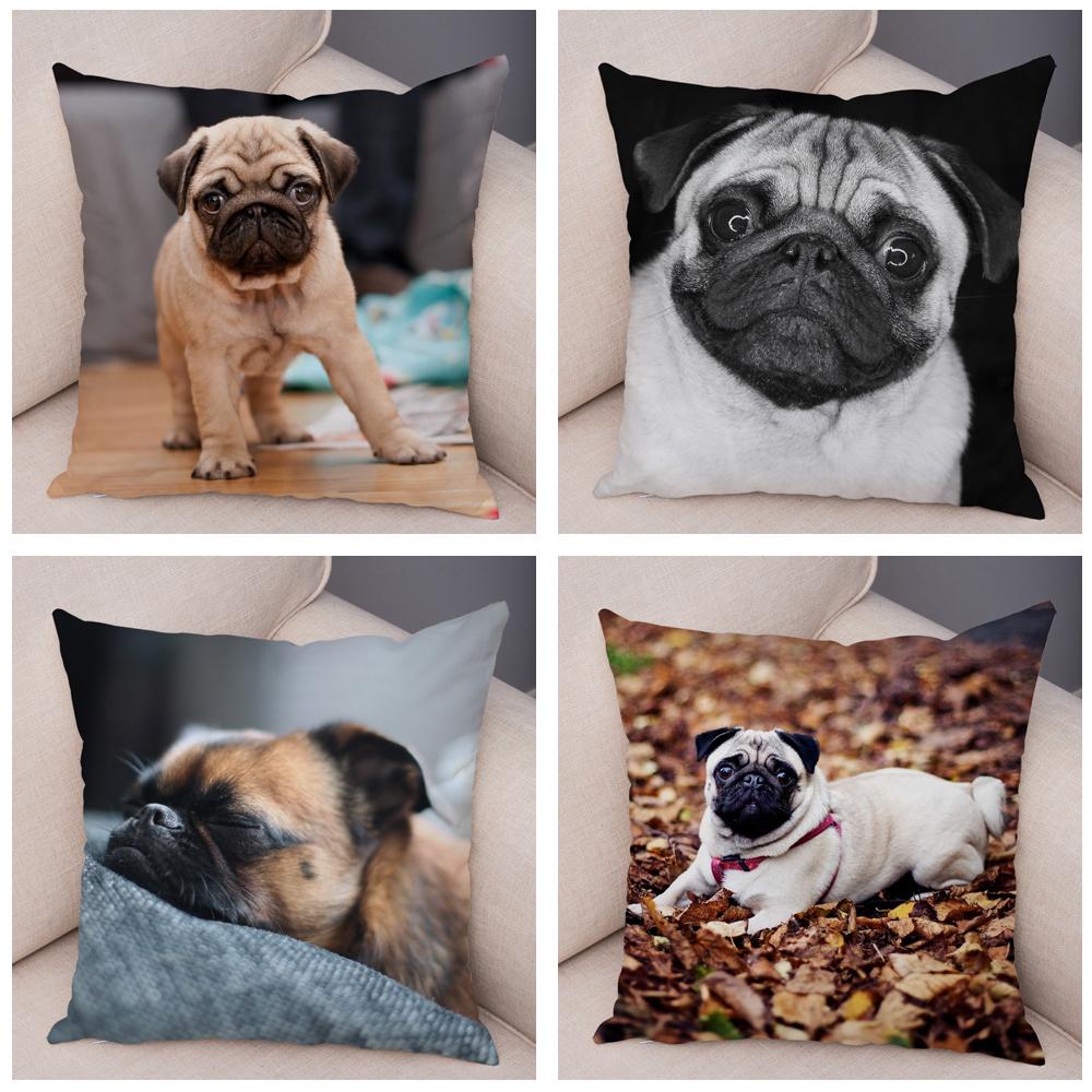 Cute Pug Dog Cushion Cover Both Sided Print Decor Pet Animal Pillowcase for Car Sofa Home Car Soft Plush Throw Pillow Case