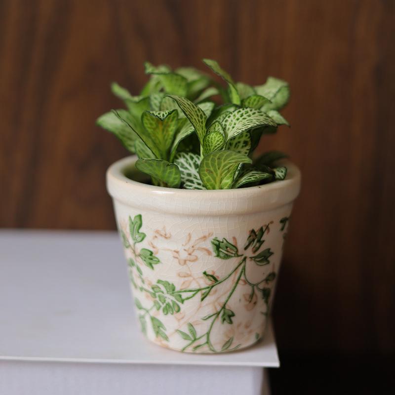 Retro Blue & White Distressed Ceramic Succulent Pot – Simple Decorative Vase for Green Plants & Flowers