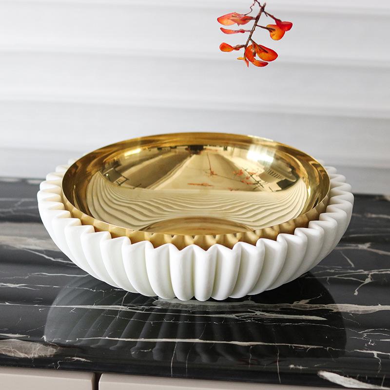 Wabi Style Chinese Round Fruit Plate Ornaments Hotel Restaurant Shell-shaped Decorative Plate Living Room Home Storage Plate Jewelry