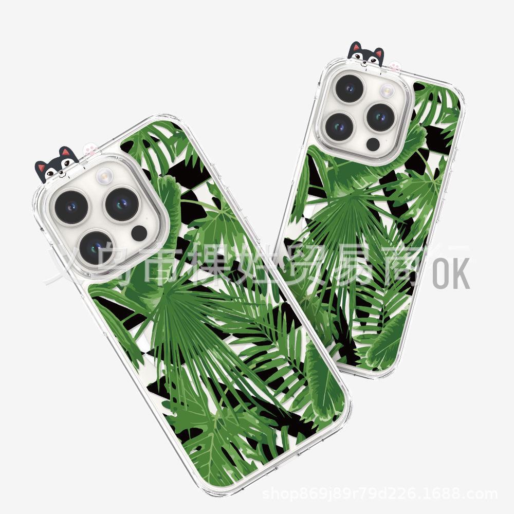 Green Parrot Watercolor Flowers & Birds Phone Case for 15/15pro, Inspired by the Forest's Colorful Ecological Chain.