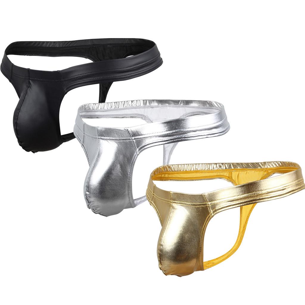 Men's Thong Sexy Mid-Waist  Leather Panties