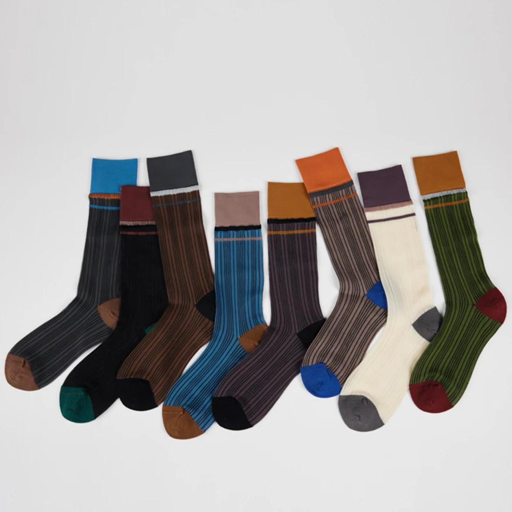 New Spring/Summer Women'S Mid Length Socks Vintage Thin Silk Socks Vertical Stripe Mid Leg Socks Sun Protection Long Stockings