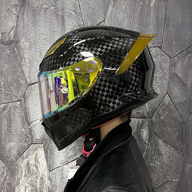 Motorcycle Helmet: Made of Carbon Fiber, Large Tail with Night Vision Lens, Full Coverage Motorcycle Helmet