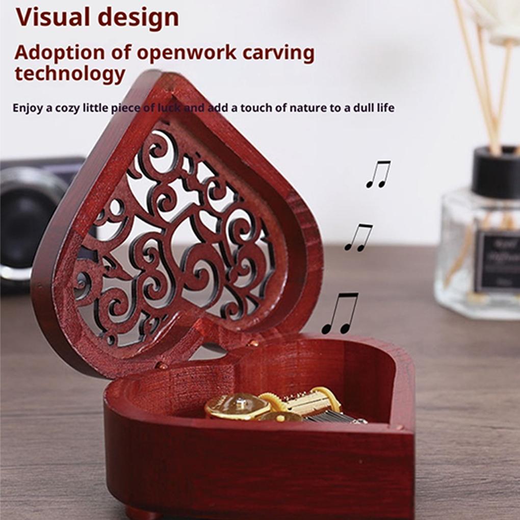 2025 New Diy Hand Made Retro Heart-shaped Wind Up Music Box Wooden Music Box Sky City Canon Music Box Creative Birthday Gift