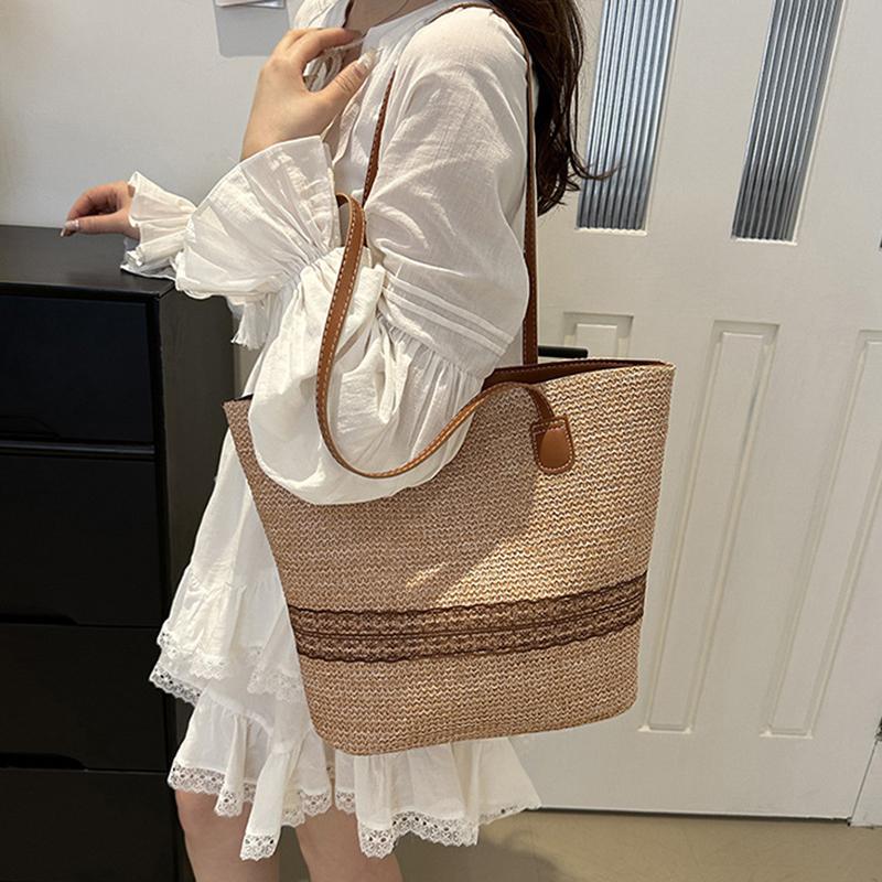 Yogodlns Women's Large Capacity Shoulder Bag Summer Straw Woven Basket Handbag Fashion Female Luxury Designer Beach Bag Shopper Tote Bag