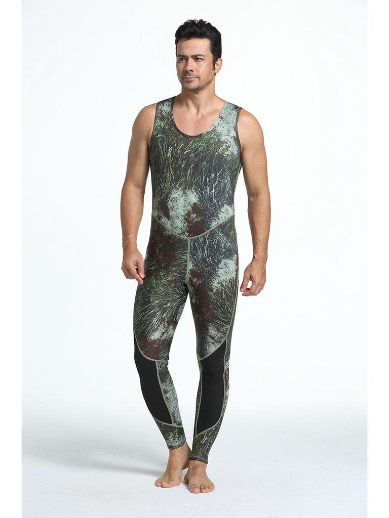 3mm Men's Camouflage Two-Piece Wetsuit for Fishing, Hunting, Diving, and Surfing