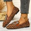 New Square Toe Rhinestone Square Buckle Single Shoes New Leopard Pattern Fashion Flat Shoes for Women In Spring Summer Autumn