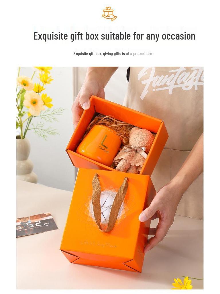 Keramiktassen- und Löffelset mit Deckel und Handtuch - Personalisierbare Geschenkbox