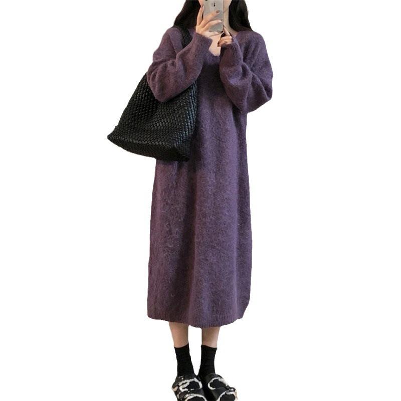 Simple and Versatile Knitted Dress for Women's Autumn and Winter New Loose and Lazy Style with Coat Backing Sweater Long Dress
