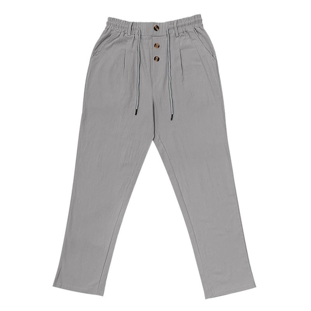 Men's Linen Drawstring Trousers  Beach Casual Sports Straight Leg Trousers