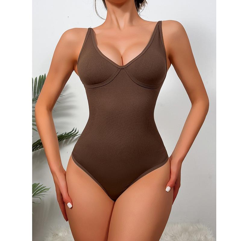 Sexy Deep V Neck Tight Waist Shaping Seamless Thong Bodysuit For Women