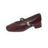 French patent leather Mary Jane single shoes women's 2025 spring new versatile thick heel square head one-word buckle temperament high heels