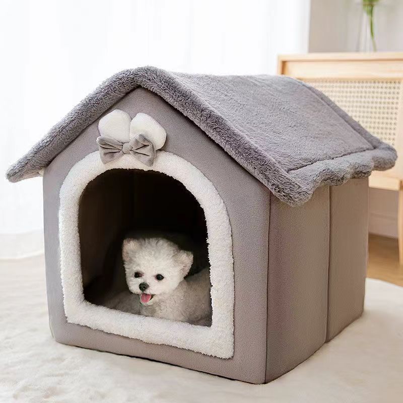 All-Season Enclosed Cat House Villa Washable Dog Bed Winter Insulation Sleeping Nest for Cats