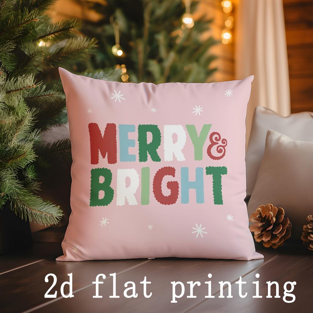 Home Decor Merry Christmas Floral & Festive Pillow Covers Pattern Cushion Cover Suitable for Sofa Bedroom Car Pillow Cover