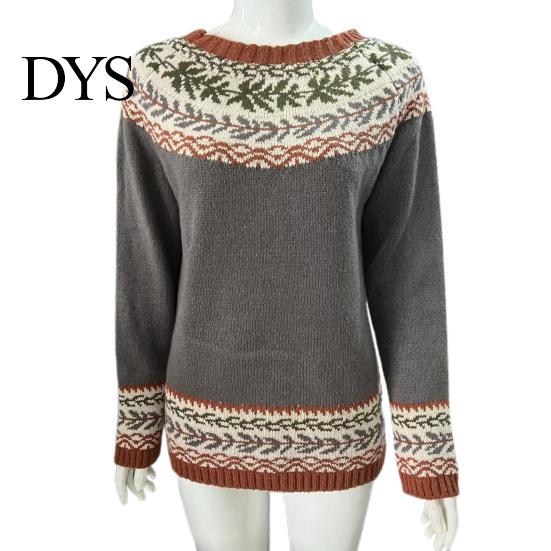 Comfortable Pullover Women Sweater Crew Neck Design Long Sleeve Patchwork Breathable Color Knitting Jumper Loose Fit Casual Knitwear Soft Knit Top