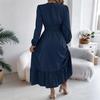 Damska Moda Retro Jednolity Kolor Długi Rękaw Talia Spódnica A-Line Okrągły Dekolt Sukienka Pulowerowa
