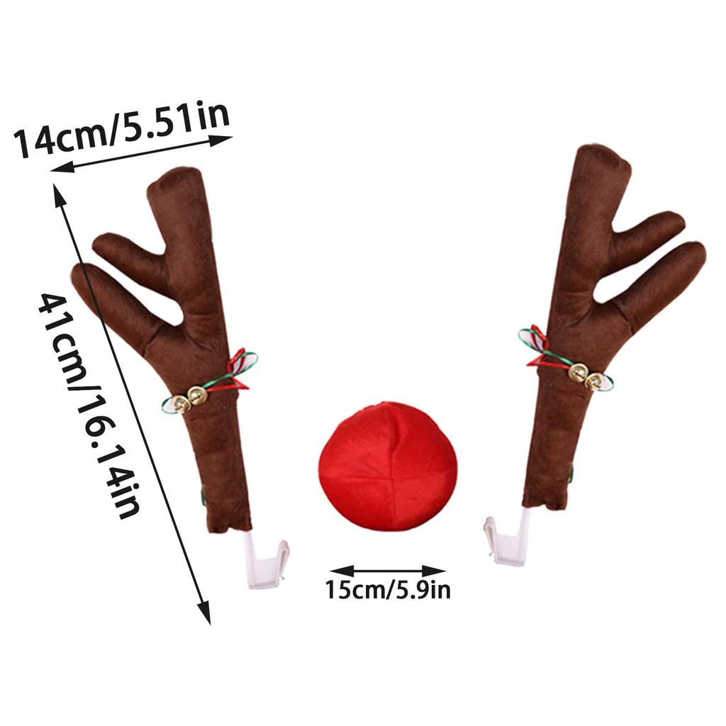 Reindeer Decoration Elk Antler Car Vehicle Nose Horn Costume Decor Set Rudolph Christmas Reindeer Antlers Red Nose Ornaments 1PC