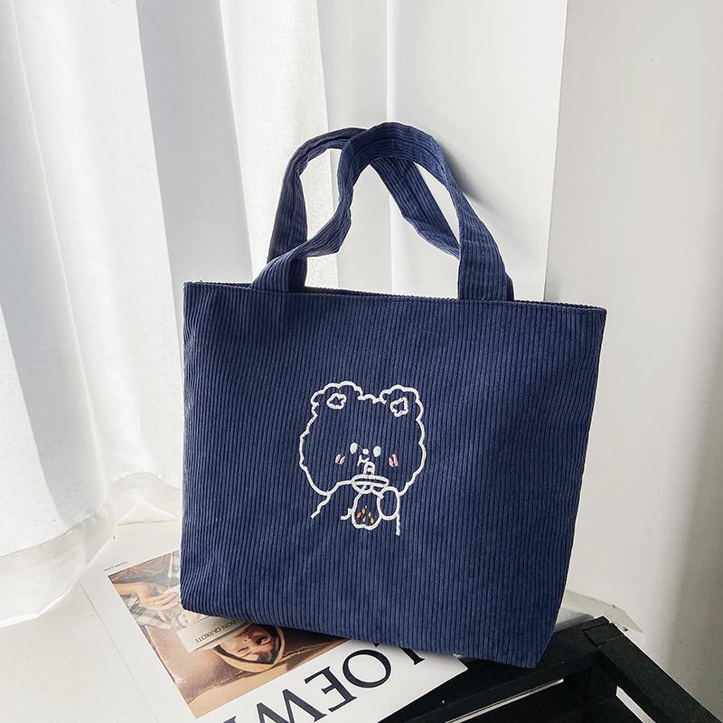 

Cozy Corduroy Tote Bag Trendy Korean Style Cute Fashion For College Girls синій