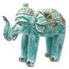 Hand Carved Wooden Elephant Statue, Turquoise Gold