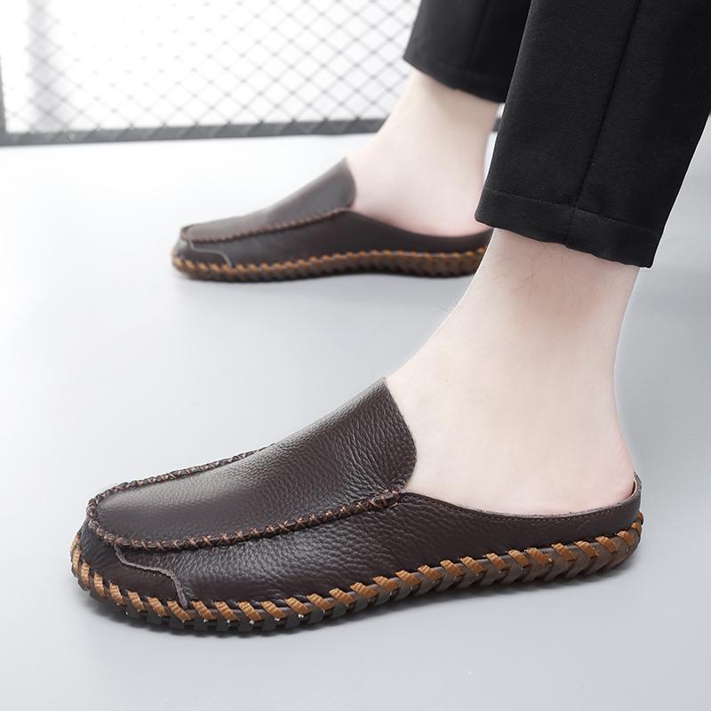 Fashion Big size38-48 Casual Leather Soft Bottom Slippers Homes Slipper Spring Fashion Men Outdoor Non-Slip Flats Designer Walking Shoes
