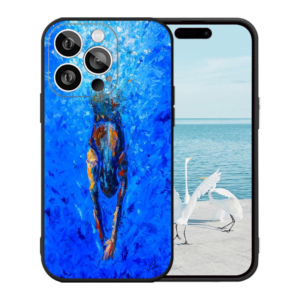 Black Frosted Apple 13 Pro Max TPU Phone Case with Basketball & Football Design