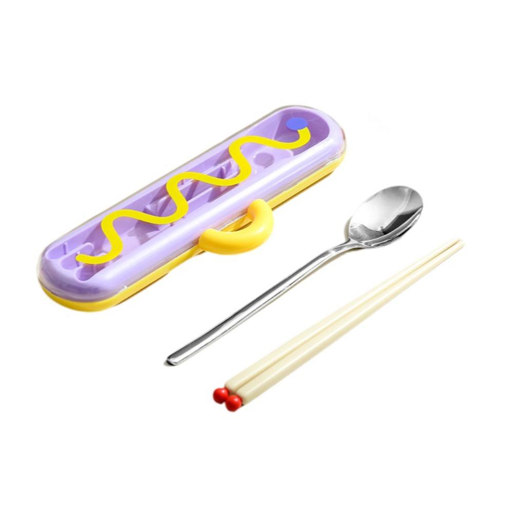Dopamine Chopsticks Three-piece Set with Carrying Case Spoon Cutlery Set  Outdoor Dining