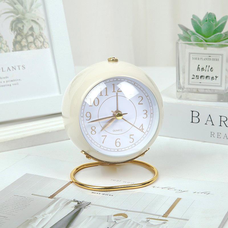 Metal Silent Alarm Clock with Night Lights Spherical Foiled Clock Face Student and Children's Desktop Alarm Clock