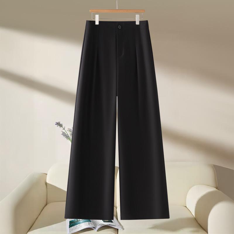 Women's Gray Wide-Leg A-Line Pants - Spring/Summer 2025 Collection, High-End, Loose, and Drapey Style.