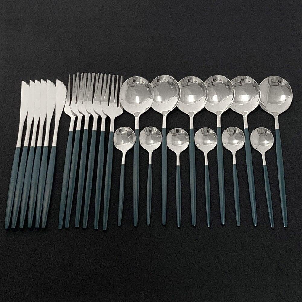 24Pcs White Gold Cutlery Set Kitchen Tableware Set Stainless Steel Dinnerware Set Knife Fork Spoon Dinner Set Dishwasher Safe
