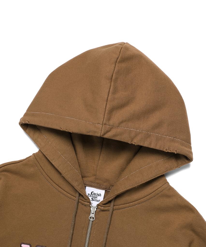 Cavish Damaged Applique Zip Up Hoodie Brown(Cv2Efum481A)