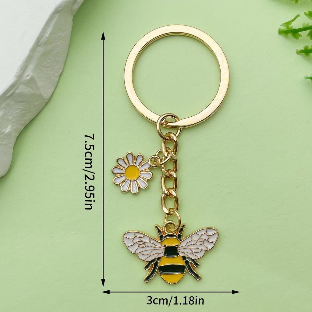 Personalized Pearl Bee & Sunflower Honeycomb Keychain Charm