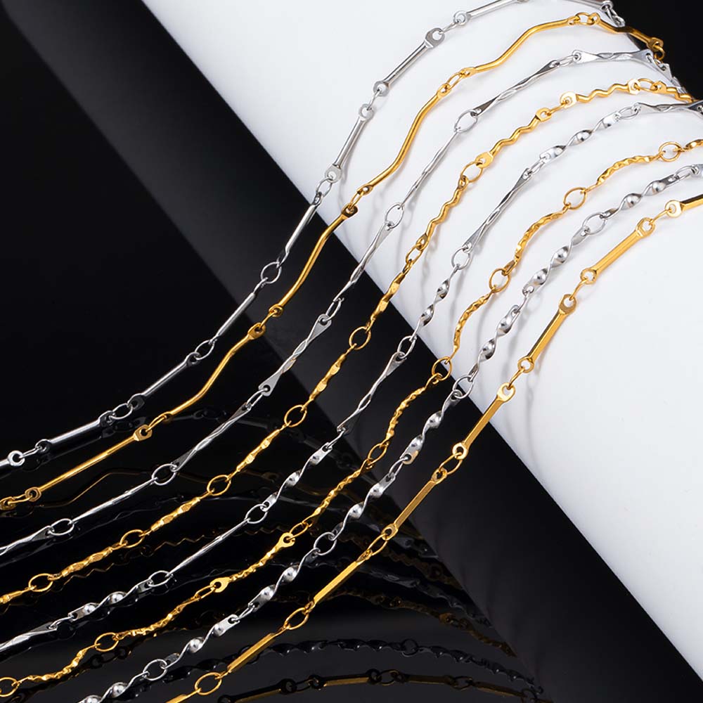 No Fade 1Meter Stainless Steel Gold & Silver Color Twist Stick Link Chain Bulk Chains for DIY Necklace Bracelet Jewelry Making