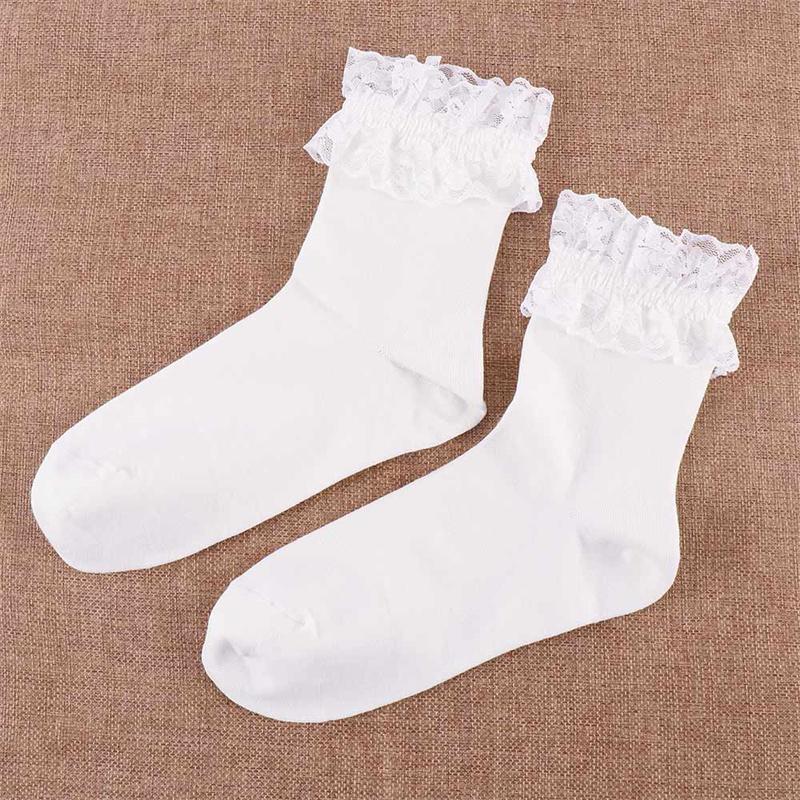 

Винтажные женские кружевные носки ярких цветов с оборками до щиколотки, носки до середины икры, хлопковые носки, модные free size белый