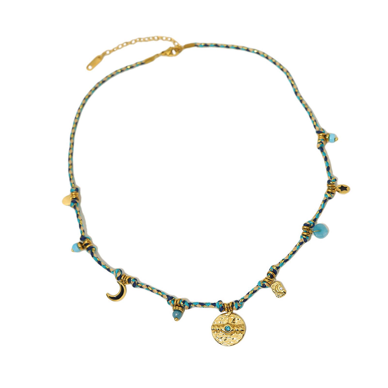 

Вінтажне жіноче намисто Плетене намисто з підвіскою у вигляді місяця та зірки Регульована довжина намиста Підходить для будь-якої події B