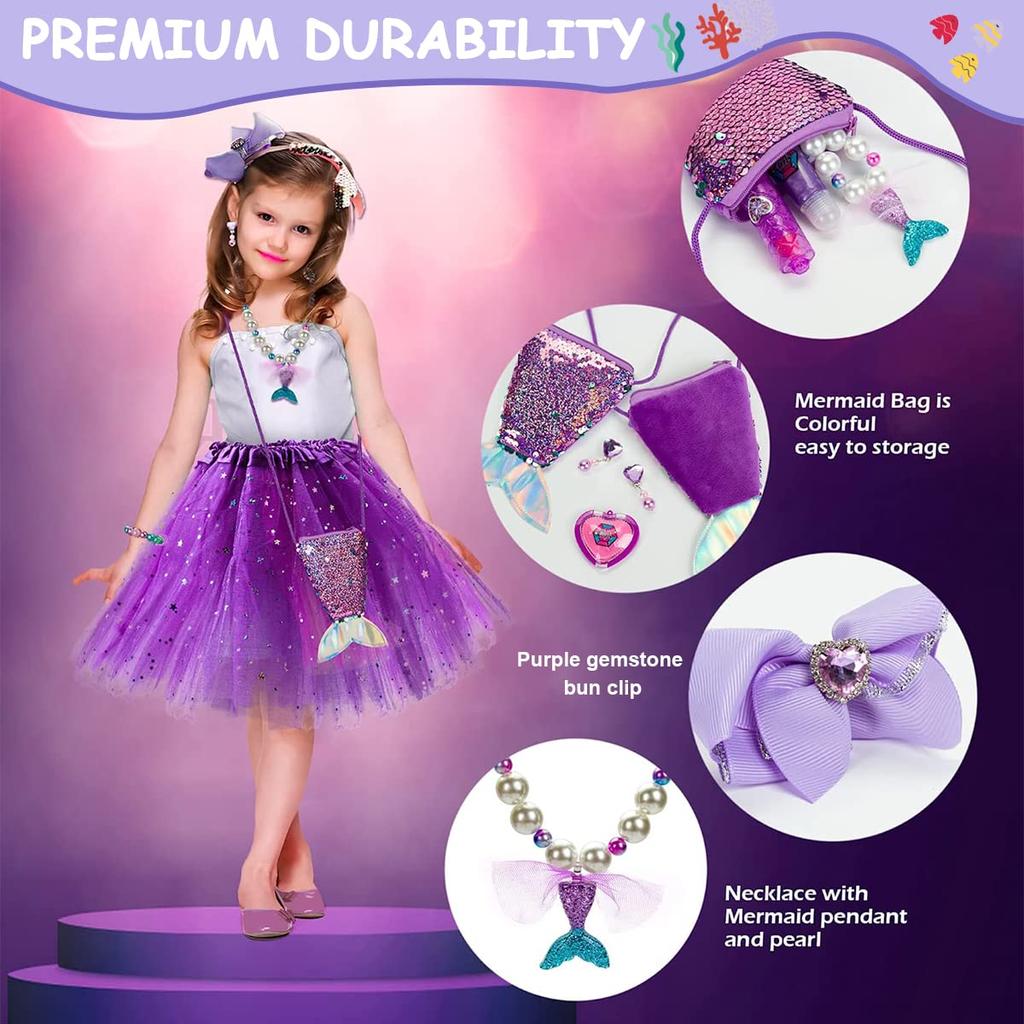 Mermaid Necklace Bracelet Jewellery for Kids Girls Set, Pearl Beads Necklace/Bracelet, Ring Combo Kit for Party Costume Jewelry Supplies Gift