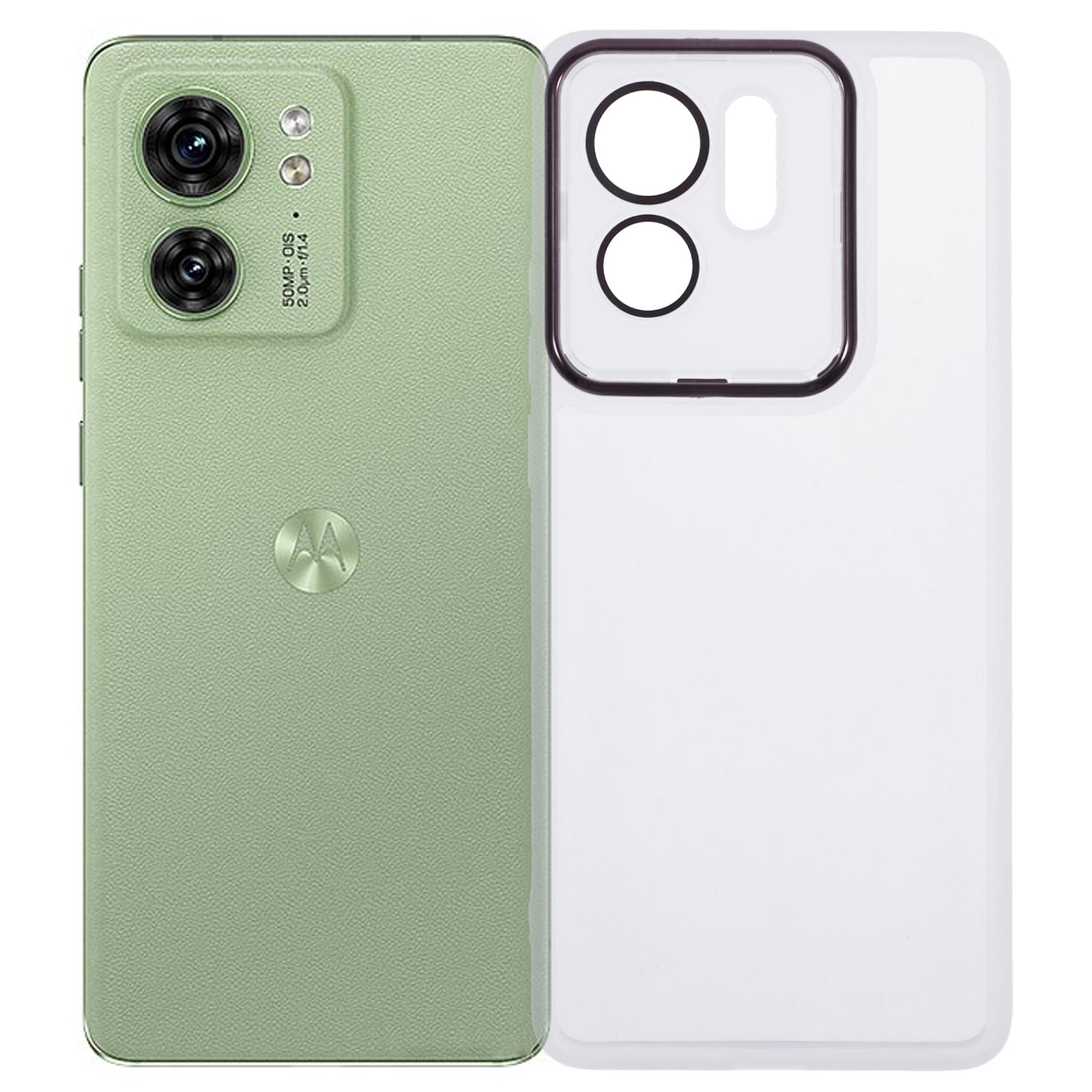 

DKSM Series For Motorola Edge 40 5G Case Electroplated Camera Frame TPU Phone Cover Transparent White