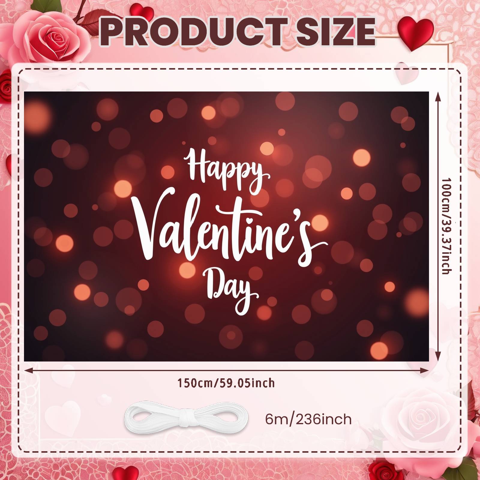 Love Themed Display White Handwritten Font Happy Valentine s Day Banner Romantic Party Backdrop Glossy Light Spots