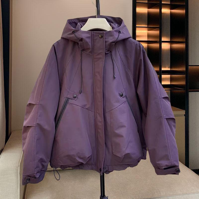 Płaszcz trenczowy z kapturem w stylu europejsko-amerykańskim dla kobiet w dużych rozmiarach - Wyszczuplający, luźny krój, na wiosnę/jesień