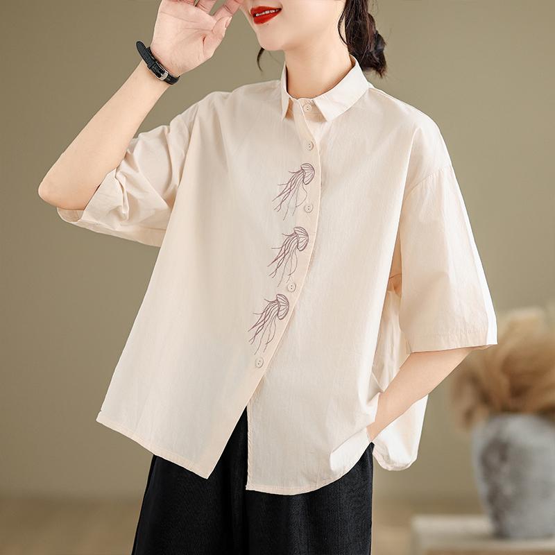 DIMANAF Summer 2026 Women Plus Size New Blouse Shirt Short Sleeve Casual Loose Lady Tops Shirts Cotton Print